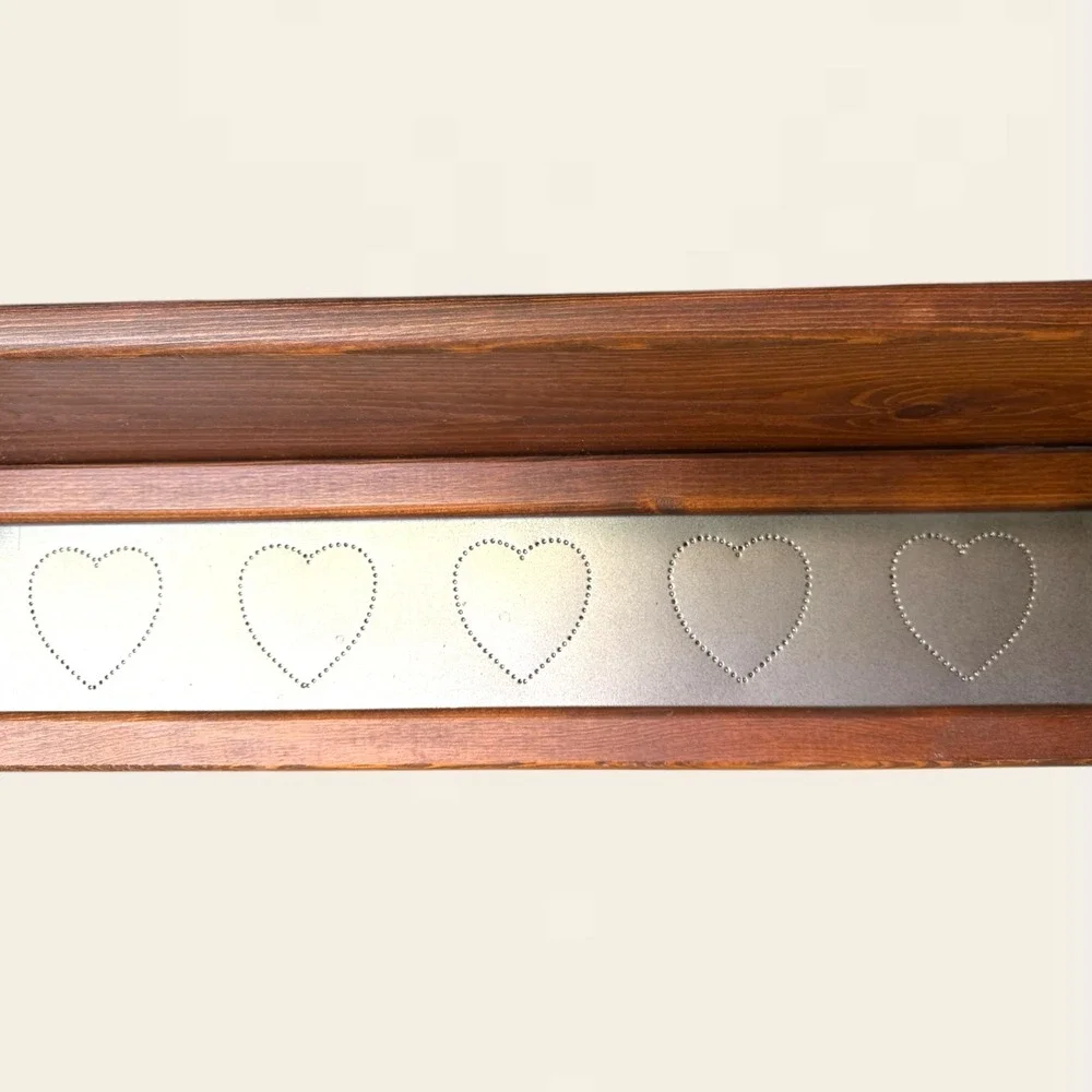 Vintage Style Wood Wall Shelf Punched Tin Hearts Plate Farmhouse Cottagecore